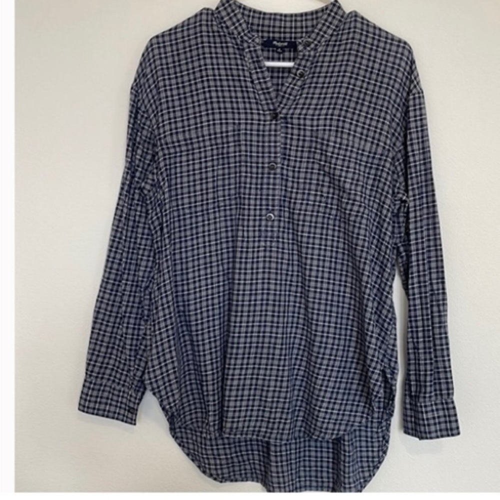 NWT Madewell Collarless Popover elhmurst check shirt